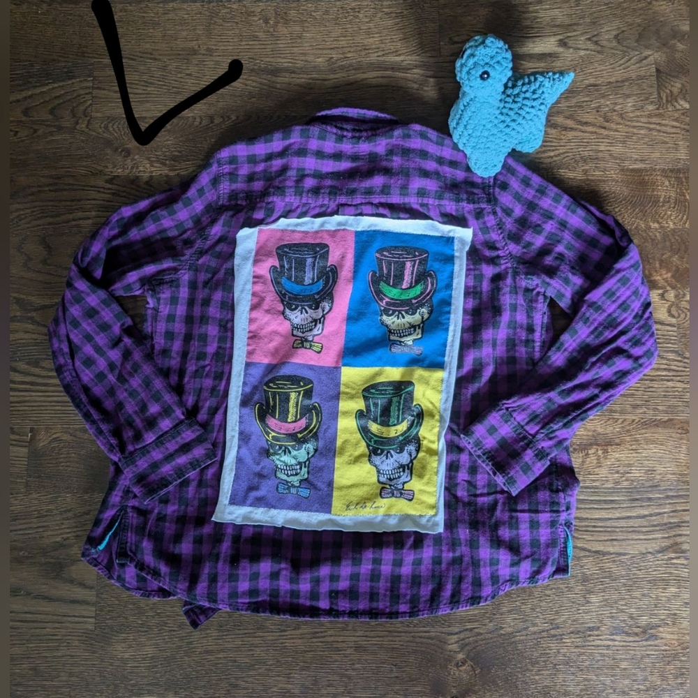 Upcycled Flannel - Skeletons - Large